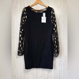 Diane von Furstenberg Alagna Black Gold Leaf Dress Size L NWT